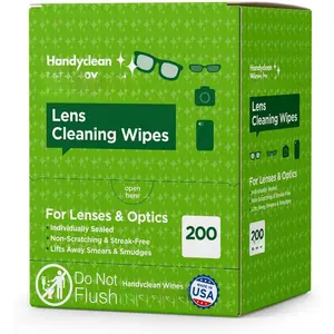 HandyClean Pre-Moistened Lens Cleaning , Eyeglass , Screen , 200 ct of 6 x 5 inches Individually Packed Lens Cleaner