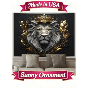 Bedroom, Office, Party Decoration, Creative Gift Choice.Luxurious Lion Crown Tapestry Wall Mural, Polyester Wall Art for Living Room,