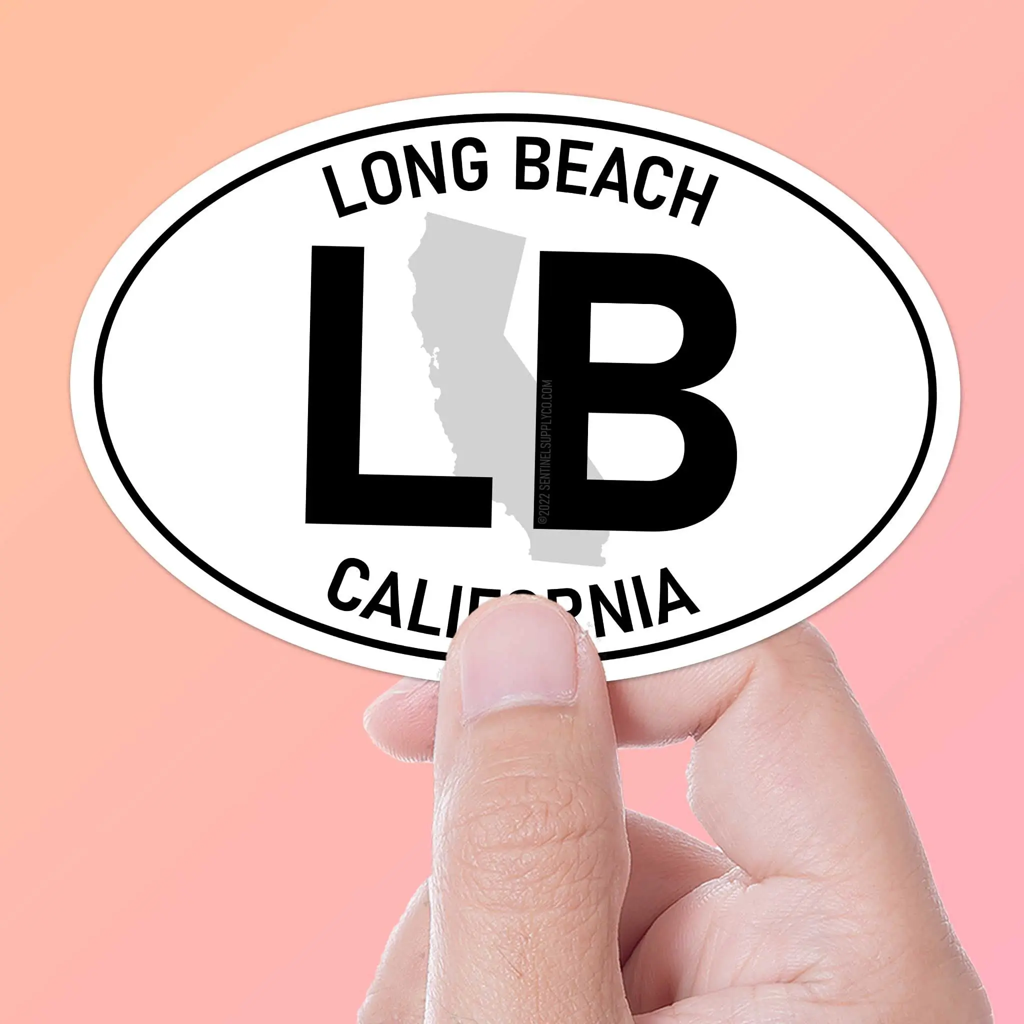 Long Beach California White Oval Sticker