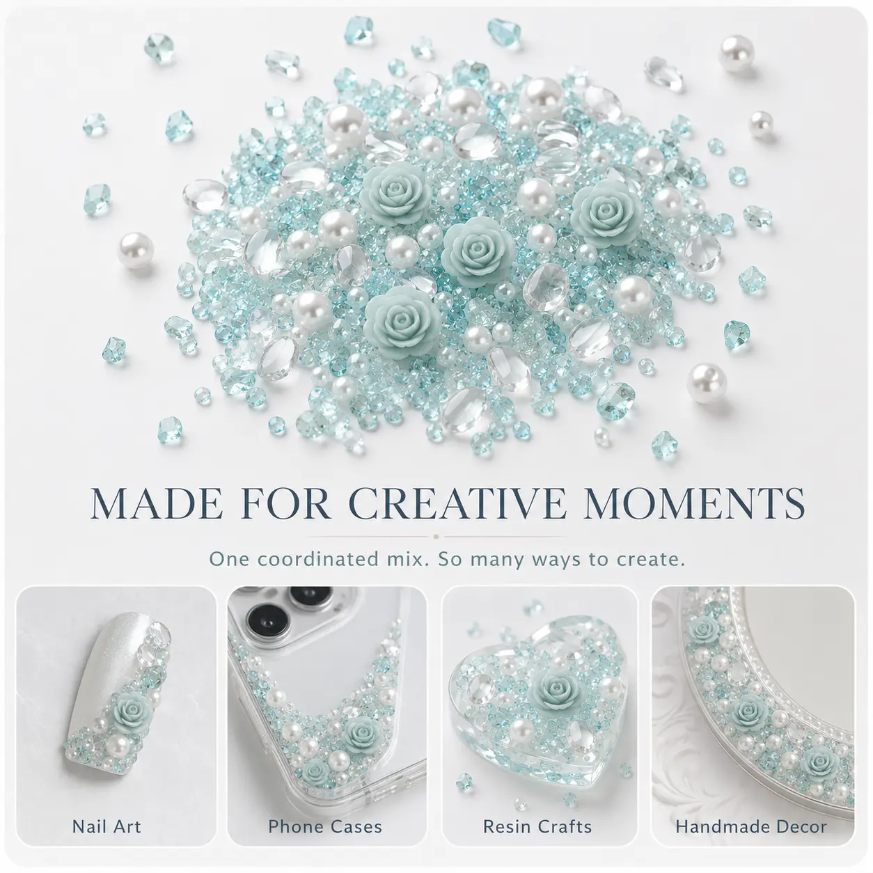 Mixed DIY Embellishment Mix with Resin Flowers, Pearls & Rhinestones for Nail Art, Phone Cases, Scrapbooking & Crafts