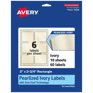 Avery Pearlized Ivory Rectangle Labels with Sure Feed Technology, Print-to-the-Edge, 3" x 3.75"