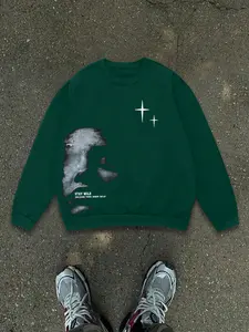 Men's Letter & Figure & Stars Print Round Neck Thermal Lined Sweatshirt, Regular Fit Street Fashion Casual Long Sleeve Pullover for Daily Wear, Men's Fall & Winter Clothes