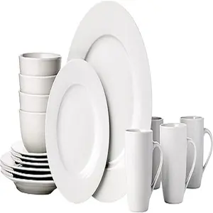 16-Piece Porcelain Kitchen Dinnerware Set with Plates Bowls and Mugs Service for 4 White Elegant Everyday Use Special Occasions