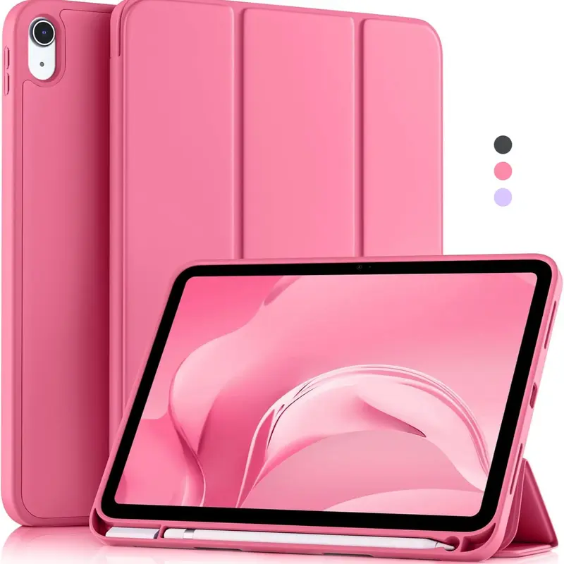iPad (A16) Case/iPad 10th Generation Case [11-Inch 2025/10.9 Inch 2022] with Pencil Holder, Smart Cover with Soft TPU Back [Support Auto Wake/Sleep] (Watermelon Red) Tablet Cover