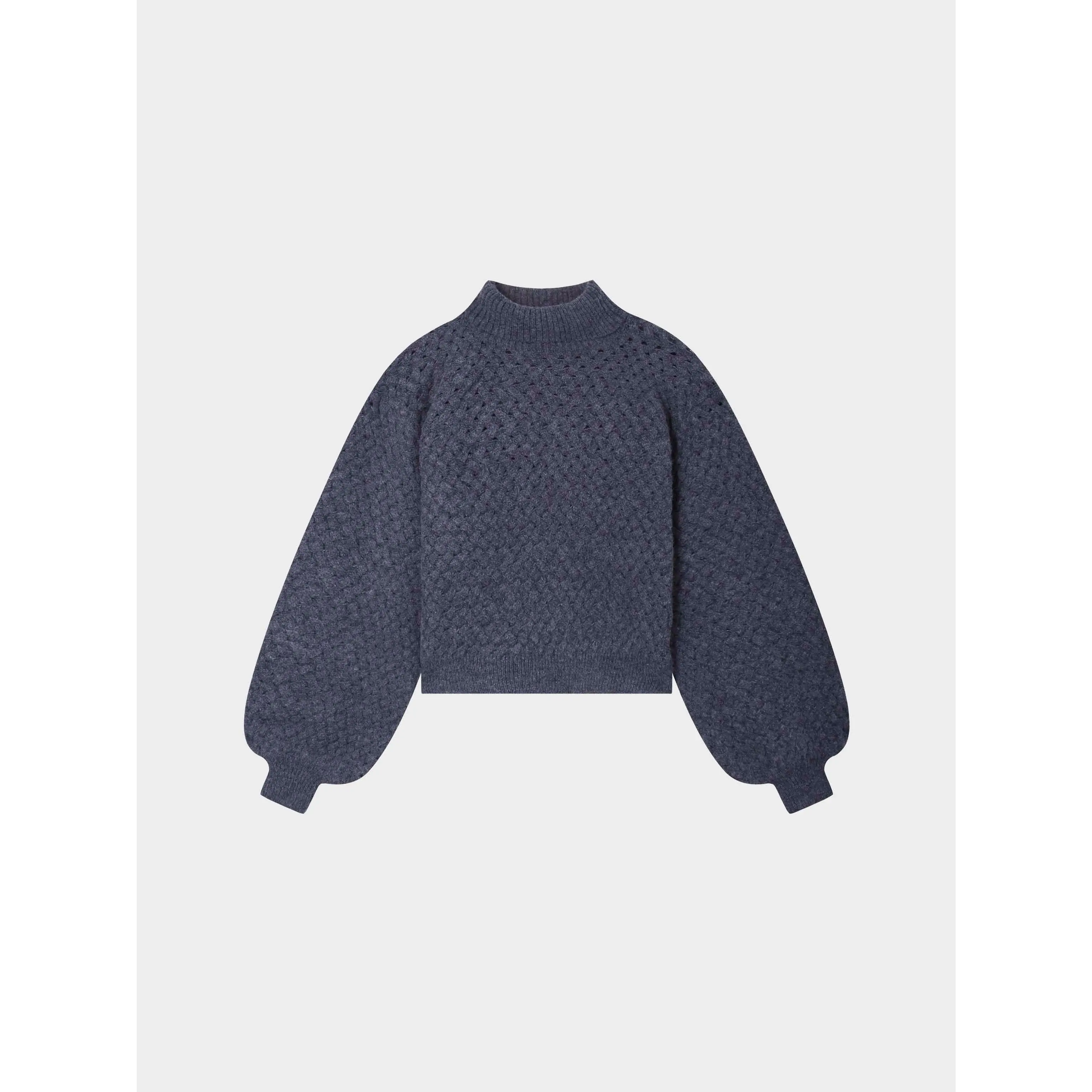Basketweave Turtleneck Sweater-Heathered Navy