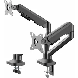 Dual Pneumatic Arm Ultra-Wide  Mount for up to 35 inch Screens, Holds 26.4 lbs per Arm, Desk Mount  Stand for 2 Ultrawides, Black, STAND-V200O