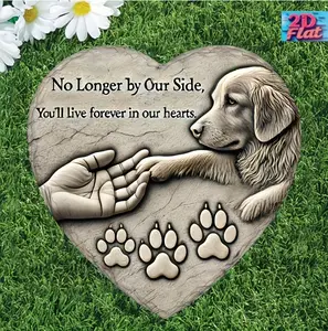 Heart-Shaped Pet Memorial Plaque - Dog&Cat Memorial Sign with Paw Prints & Floral Design, Wall-Mounted Garden Decor for Pet Loss Sympathy Gift, No Electricity Needed, Dog Memorial Gifts, Carved Appearance