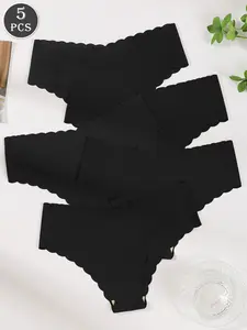 5-pack women's seamless scallop slim briefs pure black one-piece comfortable, breathable, and smooth briefs Breathable panties Soft Comfy Panties