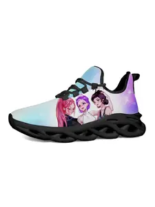 Anime Print Sports Shoes for Kids, Unique Fashion Casual Training Sneakers, Kpop Anime Style Cute Design, Vibrant Gradient Colors, Running Walking Trainers