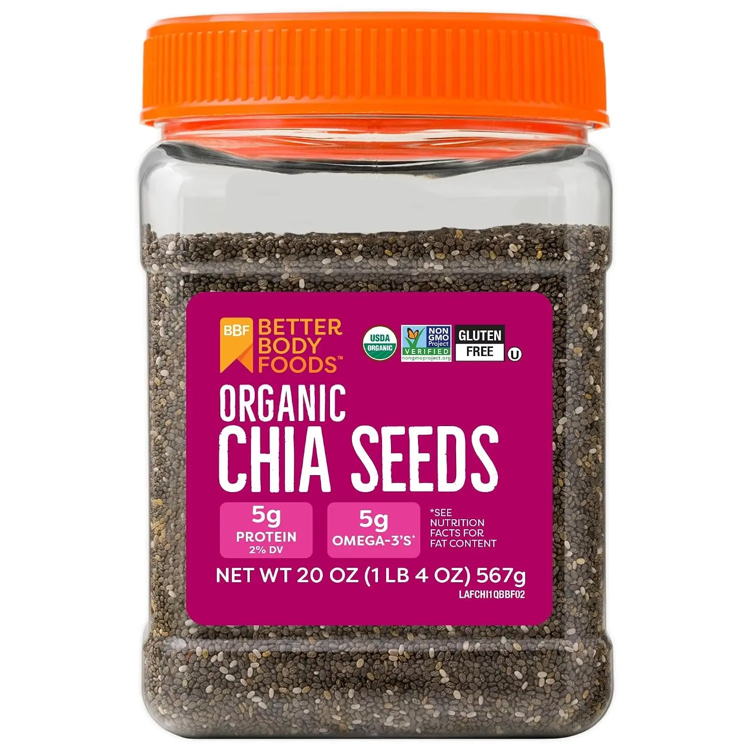 BBF Organic Chia Seeds 20 Oz, Omega-3 & Fiber, Pudding, Smoothies, Oatmeal