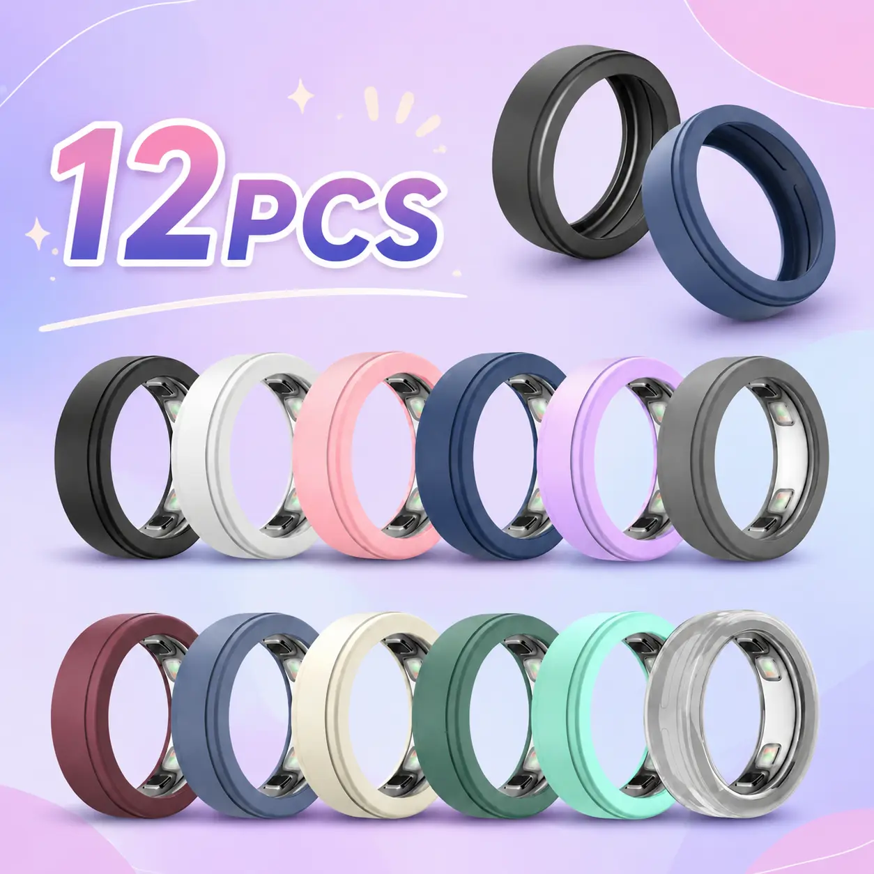 Oura Ring 5 Silicone Protector Sleeves 12Pcs, Colorful Smart Ring Covers, Soft Anti-Scratch Ring Guards, Lightweight Protective Accessories for Men Women, Couples, Daily Wear, Fitness and Tech Gifts