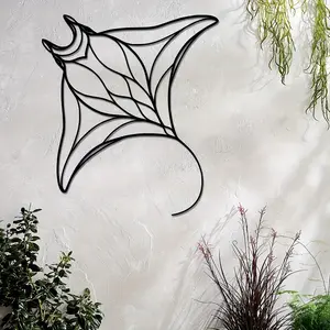 1 piece - Modern minimalist style stingray metal wall decor - Marine life line art - Elegant decoration for living room, bedroom, or office - Housewarming or Father's Day gift - Easy-to-install coastal home decor and decorative ornament.