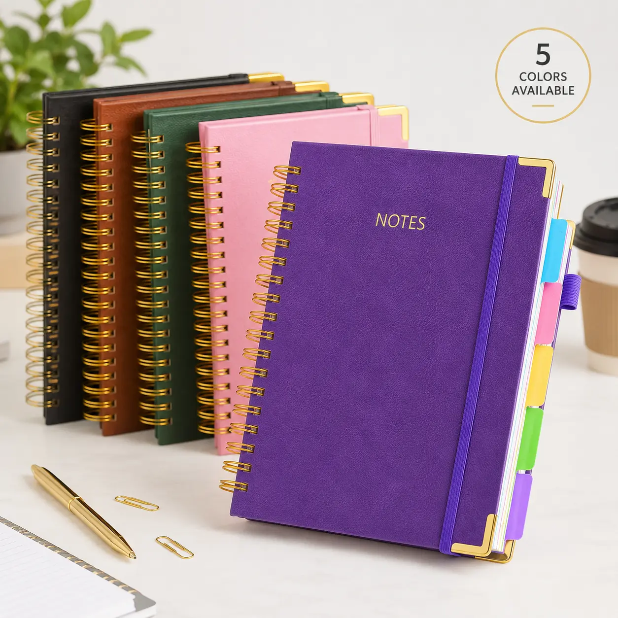 A5 Hardcover Spiral Notebook, 300 Pages, 5 Color Options, Study and Office Note Taking Journal, Daily Planner, Writing Notebook, Gift for Students and Professionals