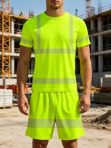 Fluorescent Full Stripe Men's T-Shirt, Construction Workwear Style, Safety Short Sleeve, Casual All over Print Tee