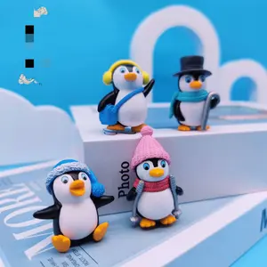 Set of 4 Winter Penguin Plushies, Moss Micro Landscape Decor, Cactus Plant Miniature Ornament, No Precious Metal Plating