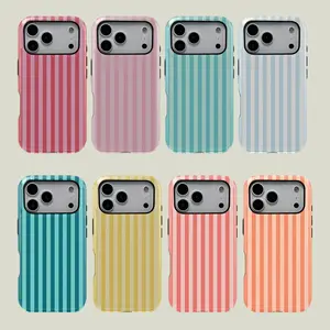 1PC Striped Print Phone Case For Summer, Rugged Shockproof 2in1 Protective Shell for iPhone17 ProMax /16/15/14/13/12/11 Plus for Samsung phones, suitable for both men and women,Series Holiday Gift Minimalist Fashion Case Cover