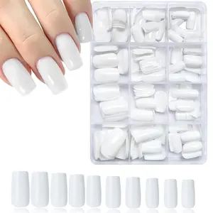 10 Sizes Solid Color Fake Nail, 240pcs/set Medium Square False Nail, Press on Nails for Women & Girls DIY Nail Art, Nail Kit Set