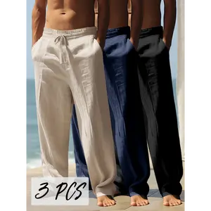 3pcs Men'S Casual Straight-Leg Pants with a Flowy Drape, Perfect for Summer Outdoor Walking, Camping, and Vacation. Breathable, Soft, and Comfortable Trousers. Available in Three Colors: Gray, Navy Blue, and Black. Ideal as a Gift.