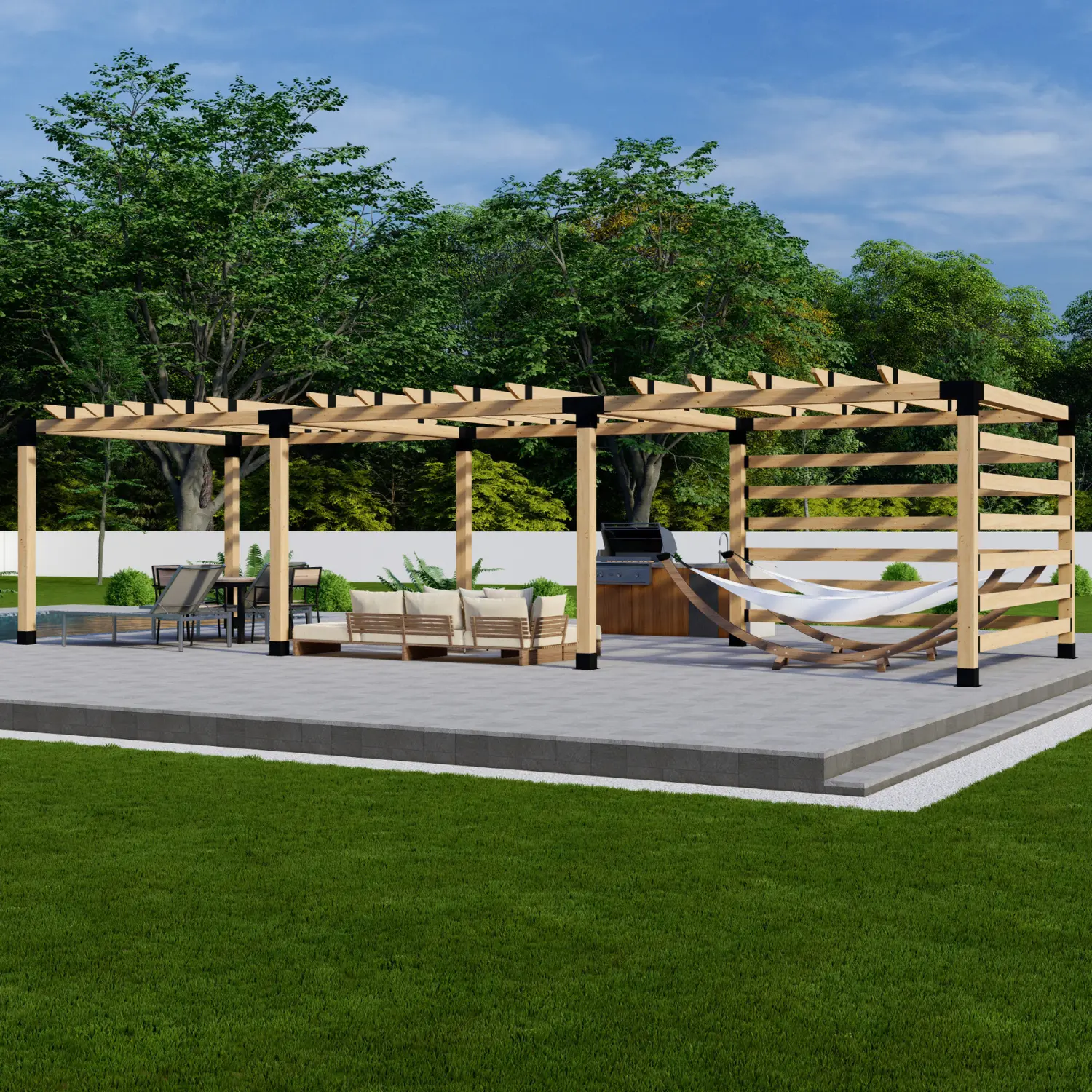 Kit for a Slatted-Roof Modern Pergola With Sides - Any Size Up to 36' x 12'