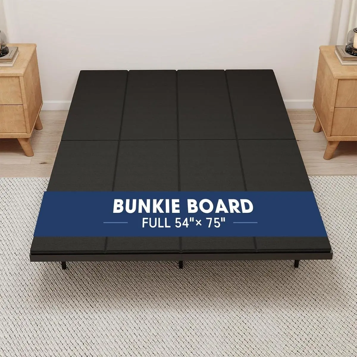 54"×75" Wood Full Bunkie Board, 10mm Low-Profile Velcro Grip Non-Slip Heavy-Duty Bed Support, Anti-Sag, Breathable, Moisture-Resistant, Noise-Free, Easy Install for Platform & Slatted Bed Frames