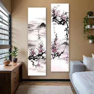 Japanese Landscape Pattern Wall Hanging, 2 Counts/set Cherry Blossoms Clouds Mount Fuji Landscape Tapestry, Wall Decor for Home Living Room Bedroom