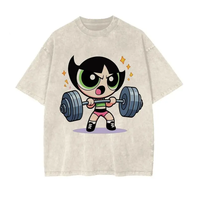Cute #Powerpuf Strong Girl Gym Graphic T-Shirt, Y2K #Powerpuf Fitness, Workout Shirt, Trending 2025, Weightlifters, Bodybuilding Shirt, Pump Cover Gym Tee for Men Women