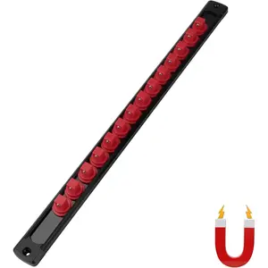 Fivepears Magnetic Socket Rails Storage Organizer, Heavy Duty Aluminum ABS Socket Holders, 360 Swivel Clips for Tool Box, 3/8 x 14, 1/2 x 12, 1/4 x 14 Clips (Red)