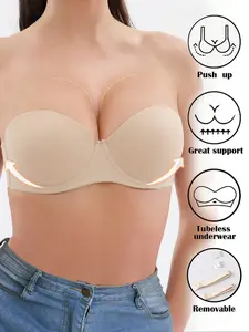 Women's Comfortable, Breathable, and Medium Supportive Adjustable Strapped Bandeau Bra—A comfortable yet stylish design suitable for all seasons, perfect for pairing with elegant evening gowns or long dresses, Everyday