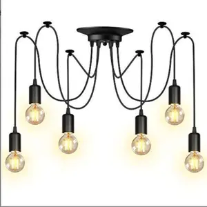 6-Head Vintage Industrial Chandelier DIY E27 Ceiling Light, Perfect for Café & Bar Decor, Stylish Spider Design Without Bulbs, Ambient Decoration Lamp