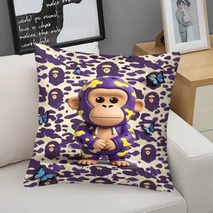 Streetwear Camo Monkey Throw Pillow,Iconic Ape Head Print Cushion,Hypebeast Accent Pillow with 3D Character & Blue Butterfly Details,Perfect for Gaming Chairs, Couch,Teen Bedrooms & Dorm Seating,Urban Style Decor Pillow