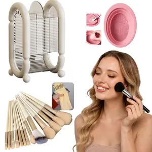 16 Pcs Set (13 Makeup Brushes + Storage Bag + Makeup Brush Storage Box + Makeup Brush Cleaning Bowl), Suitable for Professionals and Beginners, Tabletop Makeup Brush Set, Foldable Makeup Brush Cleaning Bowl, Storage and Cleaning, Perfect As A Gift