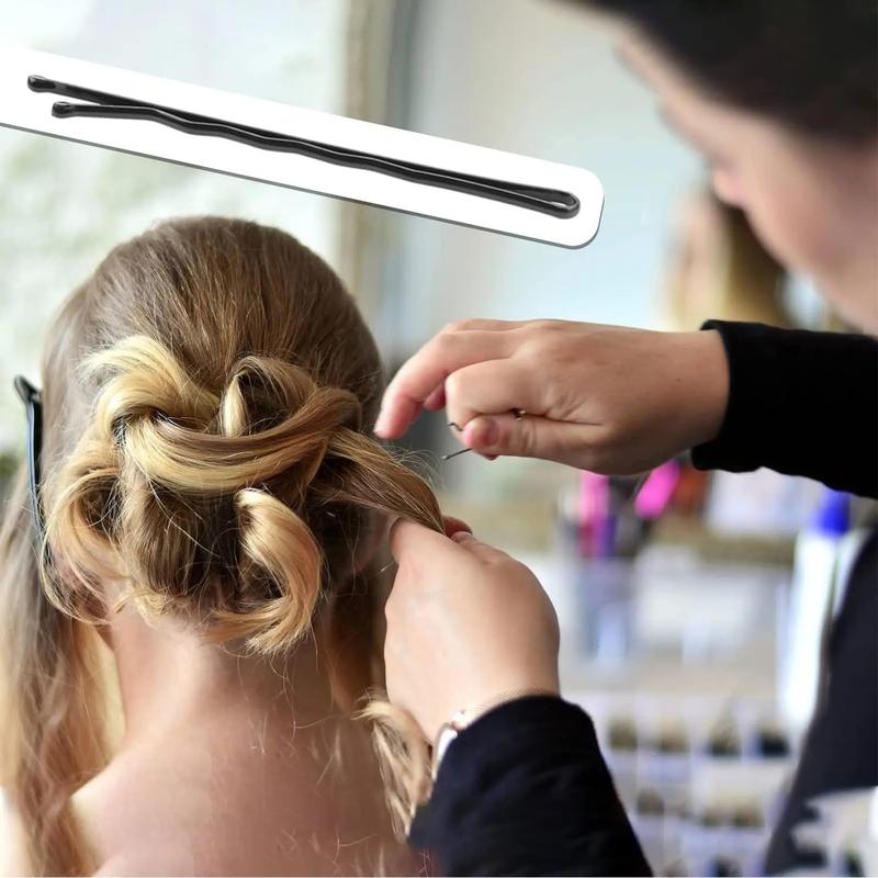100Pcs Bobby Pins Black Hair Pins Kit for Women Girls Kids Premium Wavy Black Bobby Pins Hair Clips with Storage Box,Suitable for All Hair Types (2Inch)