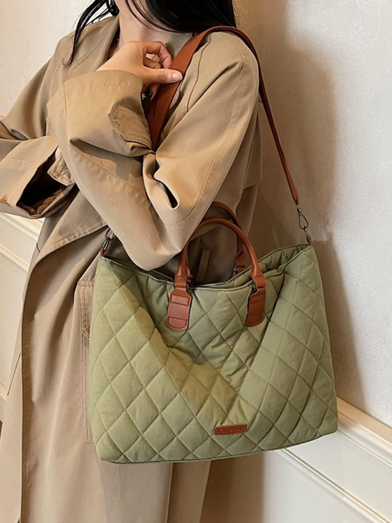 Fashion Lightweight Quilted Cotton Bag for Women, Commuter Diamond Pattern Shoulder Bag, Large Capacity Casual Handbag Tote, Quilted Puffer Tote, Casual Trendy Bag