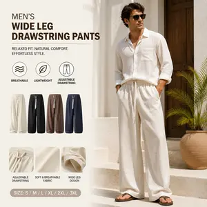 Men’s breathable linen-style wide-leg pants — lightweight summer ice silk long trousers for beach vacations and casual wear