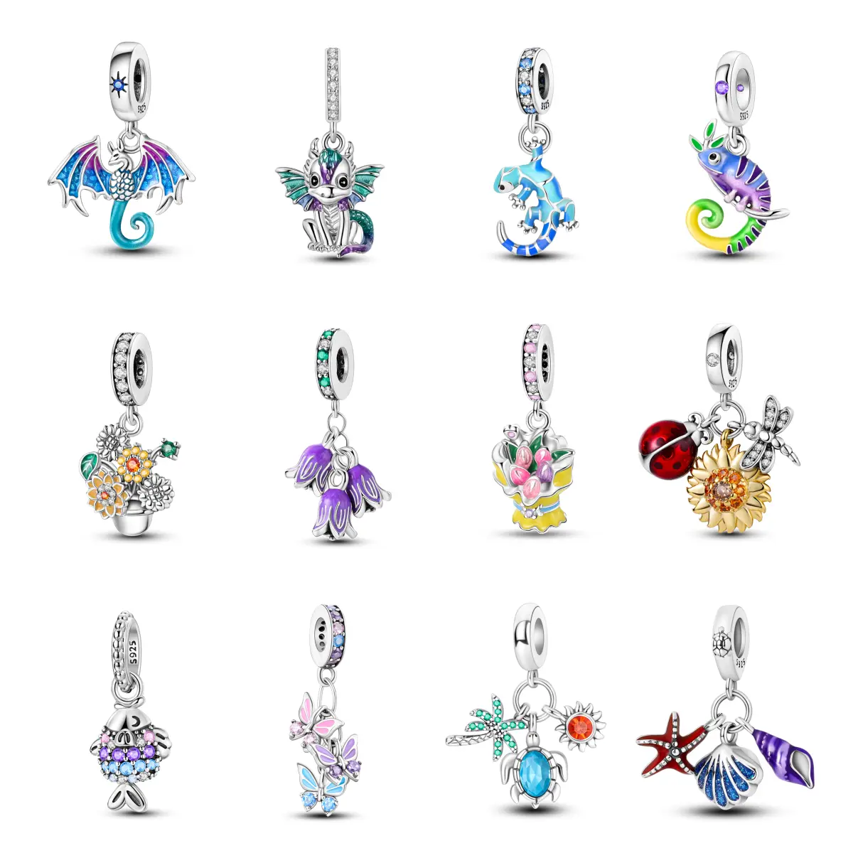 MULA 2-Piece Animal and Plant Charms, Silver-Plated Zircon Dainty Jewelry for Women's Charm Bracelet or Necklace, Nature-Themed Accessory, Animals, Bracelet Accessory, Gift, Durability