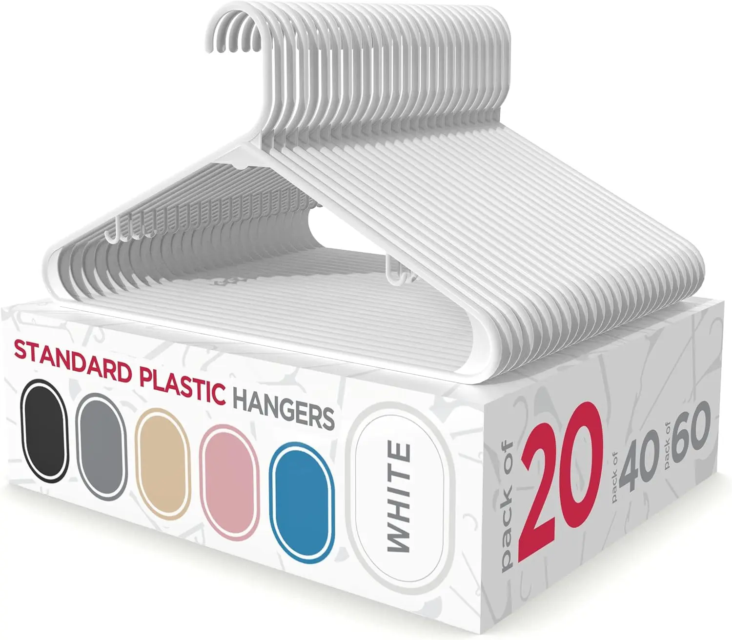 Plastic Hangers Pack Of 20 -  Clothes Hangers for Clothing, Closet, Coats & Shirts - Durable, Thick, Tough & Space Saving - for Everyday Standard Use