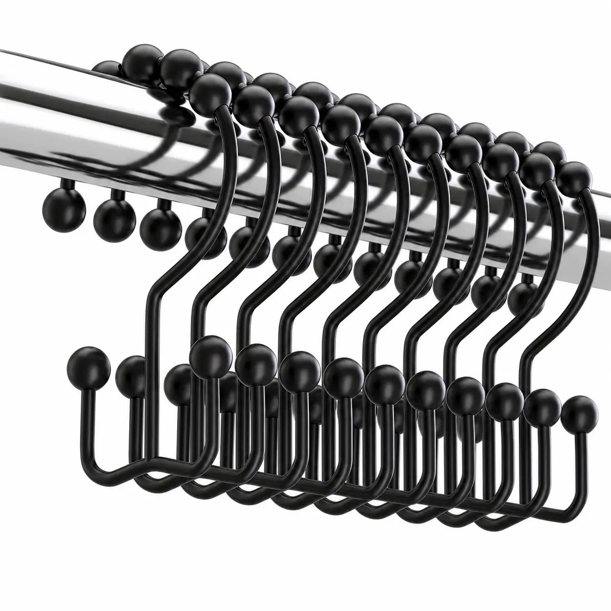 MOMOGILI 12/24 PACK Black Shower Curtain Hooks Rings, Rust-Resistant Metal Double Glide Shower Hooks for Bathroom Shower Rods Curtains, Set of 12 Hooks
