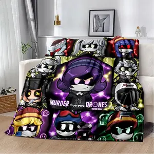 Murder Drones Uzi 3D Throw Blanket, Soft Cartoon Blanket for Sofa Bed Bedroom Home Picnic Pink Satin Ruffle Bedding Set
