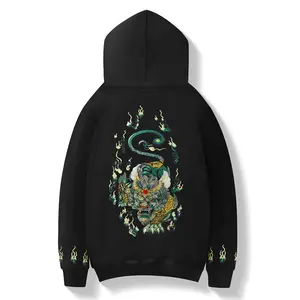 Kh9007 Niepce Japanese Streetwear Embroidered Emerald Kirin Hoodie
