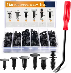 146PCS Nylon Bumper Shield Retainer & Double End Xmas Tree Retainers Clips Universal Auto Body Shield Retainer Fastener Clip Assortment Bonus Fastener Remover