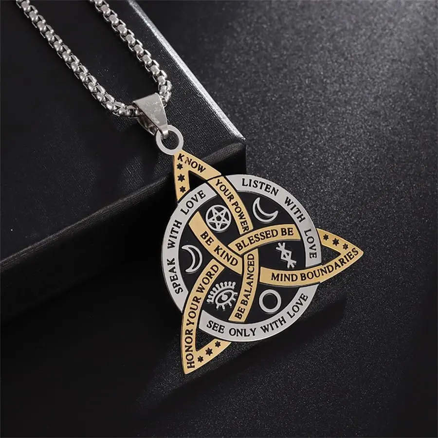 Rune Witch Knot Necklace Stainless Steel Triangle Knot Fashion Box Chain Daily Match