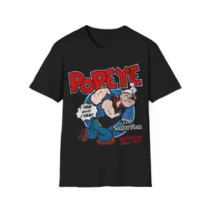 Popeye the Sailor Man Fan Art T‑Shirt Vintage Worn‑Out Look Unisex Tee Retro Cartoon Popeye Shirt Classic Nautical Graphic Top