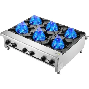 VEVOR Commercial Gas Stove with 4 Burners, Propane and Natural Gas Countertop Cooking Stove Range, Stainless Steel Gas Hot Plate, Commercial Cooking Equipment for Restaurant, 112, 000 BTU