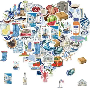 Ocean Themed Sticker, 50pcs/set Waterproof Self Adhesive Decor Paper, Decor Sticker for Gift Greeting Card Water Bottle Laptop Phone