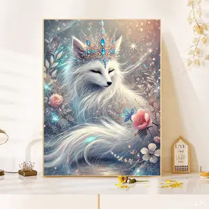 1Pcs The Fox With A Crown Diamond Handmade Diamond Animal Embroidered Mosaic Set for Home Decoration Gifts 30x40cm