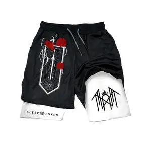 Sleep Token Unisex Compression Training Shorts Polyester Slim Fit Graphic Double Layer Sports Quick-Dry Breathable Summer Gym Workout Outdoor Fitness Casual Wear