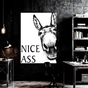 Bathroom Funny Signs Donkey Aesthetic Wall Art Canvas Poster, Modern Home Decoration Cute And Vibrant Poster for Bathroom, Bedroom, Dorm, Gaming Setup, Lightweight Artistic Print Abstract Face Design Photo