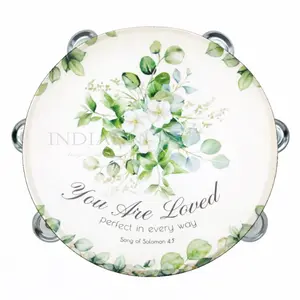 You're Loved English Version Tambourine Synthetic Leather Non-Slip Grip Metal Cymbals Premium Wood