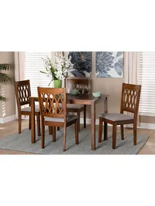 Baxton Studio Florencia Modern 5-Piece Upholstered Dining Set - Gray Fabric, Walnut Brown Finished Wood Dining Table Included