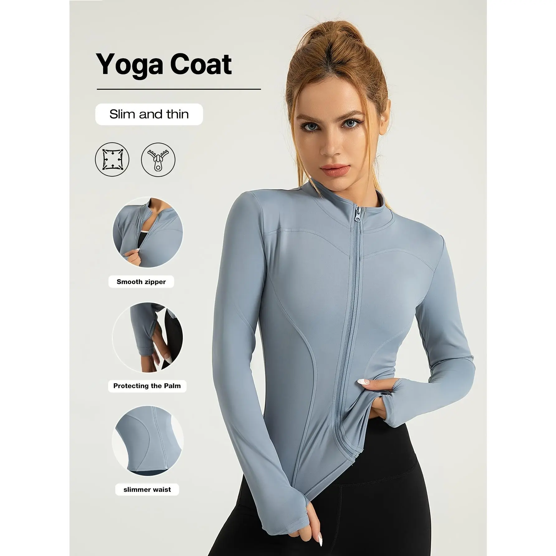 Women's Ultra-Thin Full-Zip Technical Running Tops, High-Stretch Fabric Zip-Up Sport-Themed Sports Jacket, European Size for Running, Gym, Technical Running Women's Sports Jacket